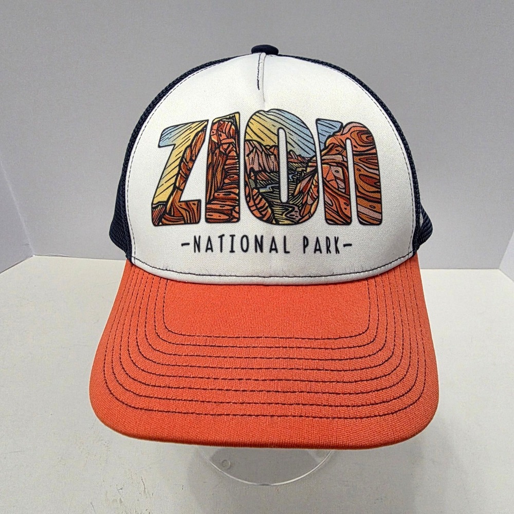 Wild Tribute Zion National Park Hat Mens OSFA Orange Navy Trucker Snapback Cap